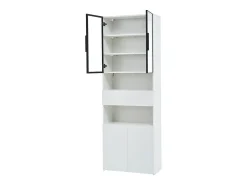 Vitrina* Vitrine branca com iluminação LED - Vitrine com 2 portas de vidro e 2 portas de madeira - 1 gaveta e espaço de arrumação aberto Branco