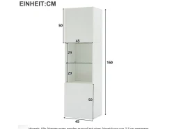 Vitrina*Hauss Spole Vitrine branca de alto brilho com 2 portas e 1 prateleira de vidro, LED incluído - 45x35x160cm Branco