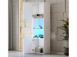 Vitrina*Hauss Spole Vitrine branca de alto brilho com 2 portas e 1 prateleira de vidro, LED incluído - 45x35x160cm Branco