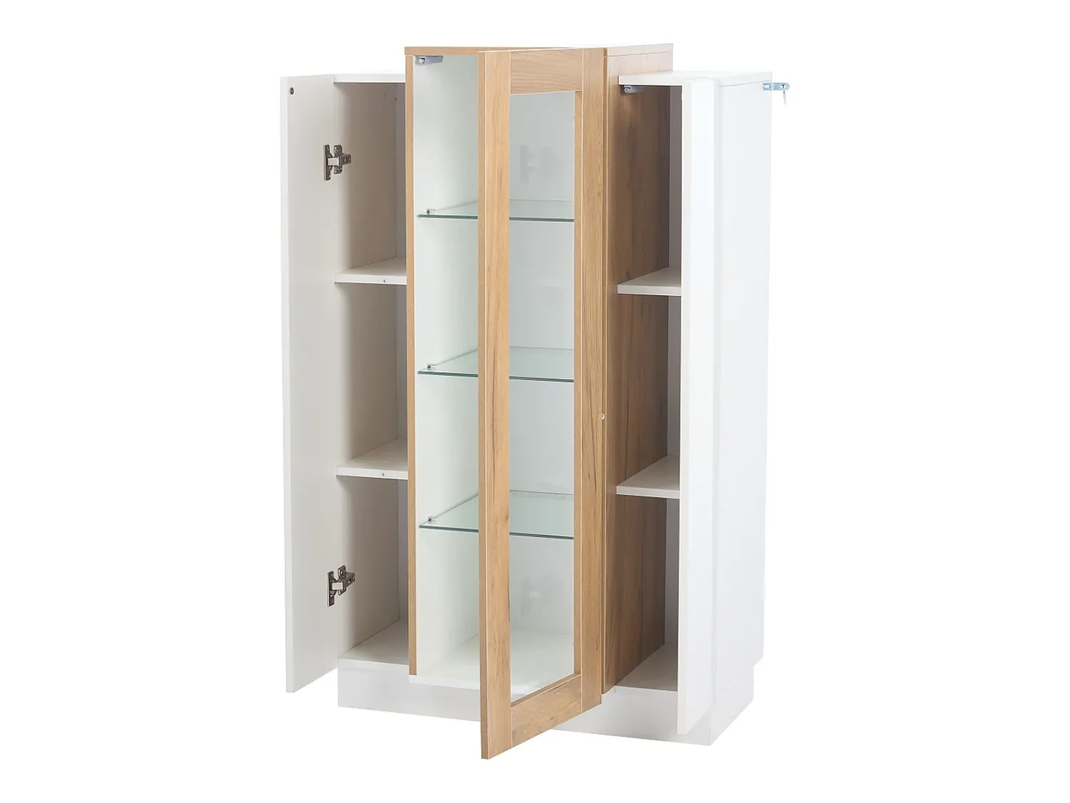 Hauss Spole Vitrine branca 74x40x120cm com 3 portas, sendo 1 de acrílico, prateleiras de vidro, LED incluso Branco