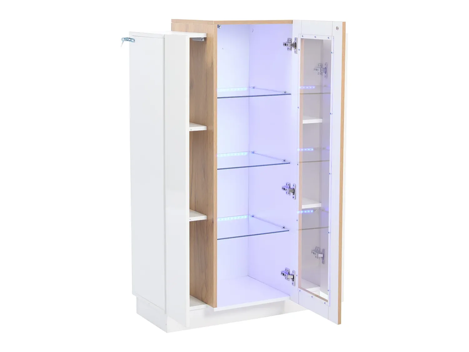Hauss Spole Vitrine branca 74x40x120cm com 3 portas, sendo 1 de acrílico, prateleiras de vidro, LED incluso Branco