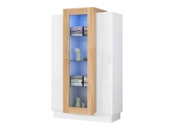 Merax Vitrine brilhante - 74 x 40 x 120 cm - com 3 portas + LEDs + prateleiras de armazenamento - Aglomerado + vidro temperado -^ Vitrina