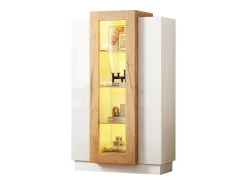 Merax Vitrine brilhante - 74 x 40 x 120 cm - com 3 portas + LEDs + prateleiras de armazenamento - Aglomerado + vidro temperado -^ Vitrina