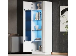 Vitrina*Merax Vitrine brilhante - 60 x 40 x 180 cm - com LEDs + 3 prateleiras de vidro - aglomerado - Branco
