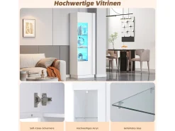Vitrina*Merax Vitrine brilhante - 60 x 40 x 180 cm - com LEDs + 3 prateleiras de vidro - aglomerado - Branco