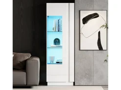 Vitrina*Merax Vitrine brilhante - 60 x 40 x 180 cm - com LEDs + 3 prateleiras de vidro - aglomerado - Branco