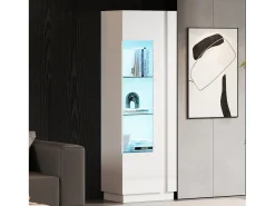 Vitrina*Merax Vitrine brilhante - 60 x 40 x 180 cm - com LEDs + 3 prateleiras de vidro - aglomerado - Branco