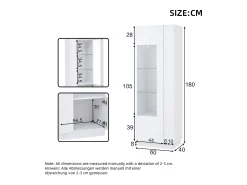 Sale ModernLuxe Vitrine brilhante 60×40×180 cm - com iluminação LED - 1 porta - Branco