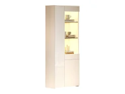 Outlet ModernLuxe Vitrine brilhante 70×35×180 cm - com iluminação LED - 2 portas e 1 gaveta - Branco