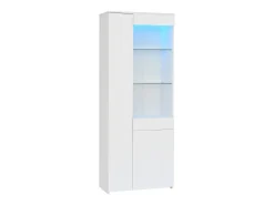 Outlet ModernLuxe Vitrine brilhante 70×35×180 cm - com iluminação LED - 2 portas e 1 gaveta - Branco