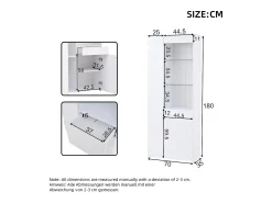 Outlet ModernLuxe Vitrine brilhante 70×35×180 cm - com iluminação LED - 2 portas e 1 gaveta - Branco