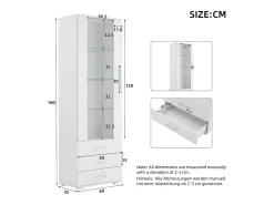 Vitrina|ModernLuxe Vitrine brilhante - com LED - 3 gavetas e prateleiras - 60x35x180 cm - MDF - Branco