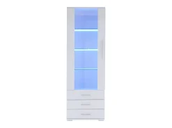 Vitrina|ModernLuxe Vitrine brilhante - com LED - 3 gavetas e prateleiras - 60x35x180 cm - MDF - Branco