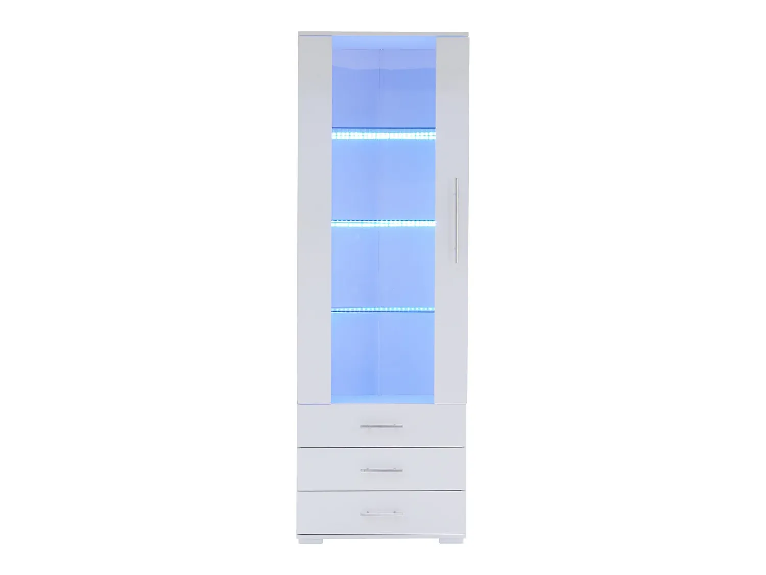 Vitrina|ModernLuxe Vitrine brilhante - com LED - 3 gavetas e prateleiras - 60x35x180 cm - MDF - Branco