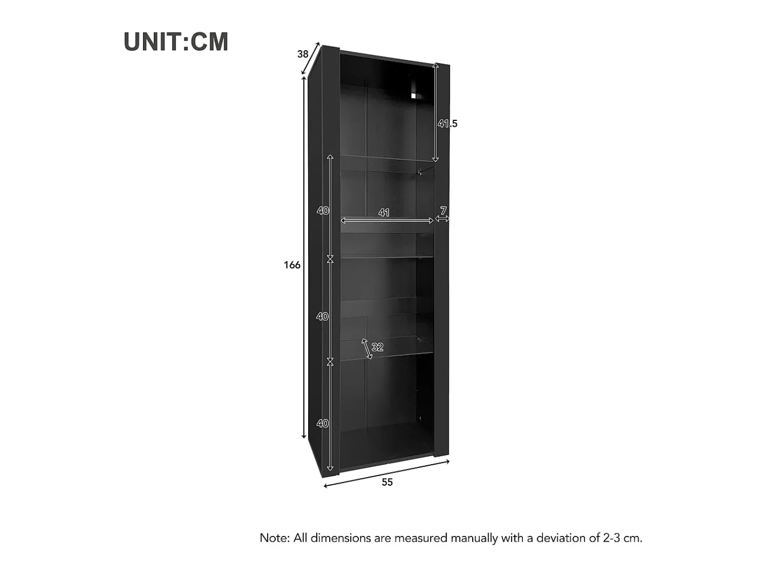 Vitrina|Merax Vitrine brilhante com LEDs - 55 x 38 x 166 cm - 3 prateleiras de vidro - armários altos de armazenamento - aglomerado - Preto