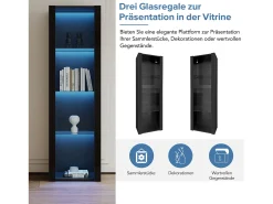 Vitrina|Merax Vitrine brilhante com LEDs - 55 x 38 x 166 cm - 3 prateleiras de vidro - armários altos de armazenamento - aglomerado - Preto