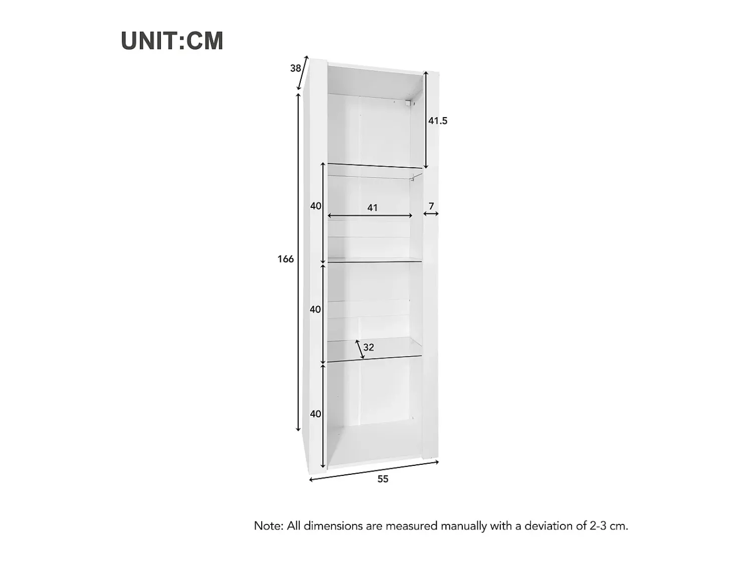 Merax Vitrine brilhante com LEDs - 55 x 38 x 166 cm - 3 prateleiras de vidro - armários altos de armazenamento - aglomerado -^ Vitrina