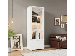 Vitrina*Merax Vitrine brilhante com portas de acrílico - 50 x 40 x 160 cm - com LEDs + 3 prateleiras - Acrílico + aglomerado - branca Branco