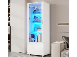 Vitrina*Merax Vitrine brilhante com portas de acrílico - 50 x 40 x 160 cm - com LEDs + 3 prateleiras - Acrílico + aglomerado - branca Branco