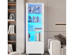 Vitrina*Merax Vitrine brilhante com portas de acrílico - 50 x 40 x 160 cm - com LEDs + 3 prateleiras - Acrílico + aglomerado - branca Branco