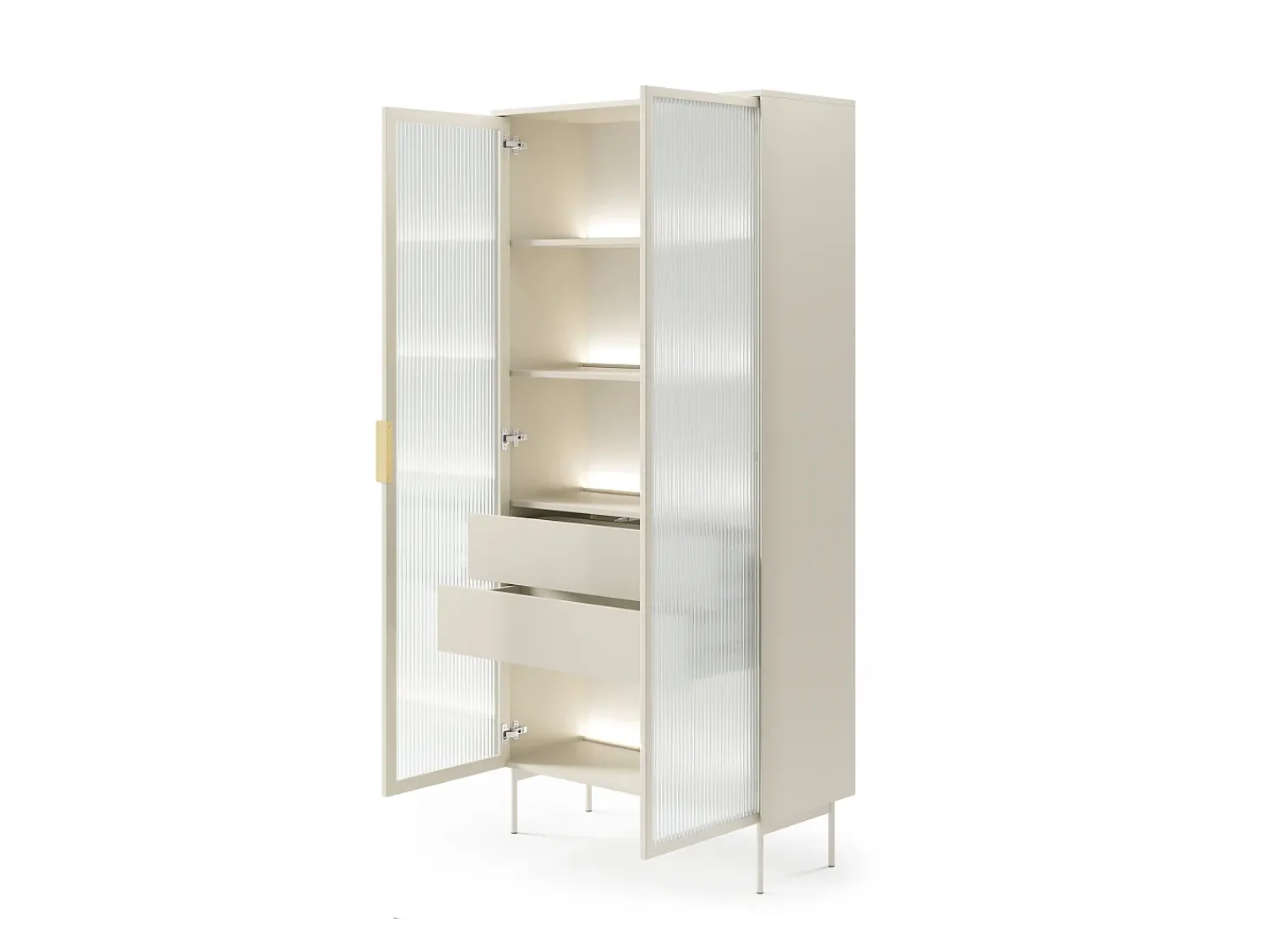 Vitrina* Vitrine, caxemira, 91,5 x 194,6 x 39,3 cm Bege