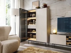 Vitrina| Vitrine, Caxemira, 107 x 163 x 39 cm Bege