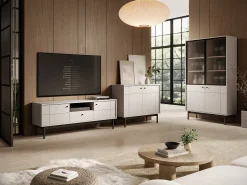 Discount Vitrine: Caxemira, pés pretos, 103,5 x 184,6 x 39 cm Bege