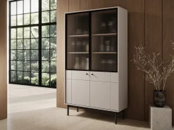 Discount Vitrine: Caxemira, pés pretos, 103,5 x 184,6 x 39 cm Bege