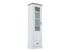 Merax Vitrine com 1 porta de vidro e 1 gaveta - 50 x 35 x 178 cm - LEDs - Aglomerado e vidro -^ Vitrina