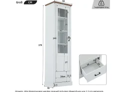 Merax Vitrine com 1 porta de vidro e 1 gaveta - 50 x 35 x 178 cm - LEDs - Aglomerado e vidro -^ Vitrina