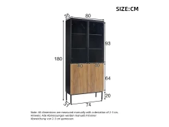 Clearance Hauss Spole Vitrine com 2 portas de vidro e 2 portas de madeira, corpo em e natural, LED incluído - 80x35x180cm Preto