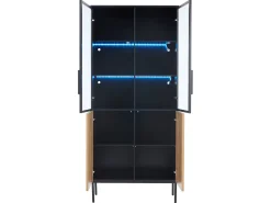 Clearance Hauss Spole Vitrine com 2 portas de vidro e 2 portas de madeira, corpo em e natural, LED incluído - 80x35x180cm Preto