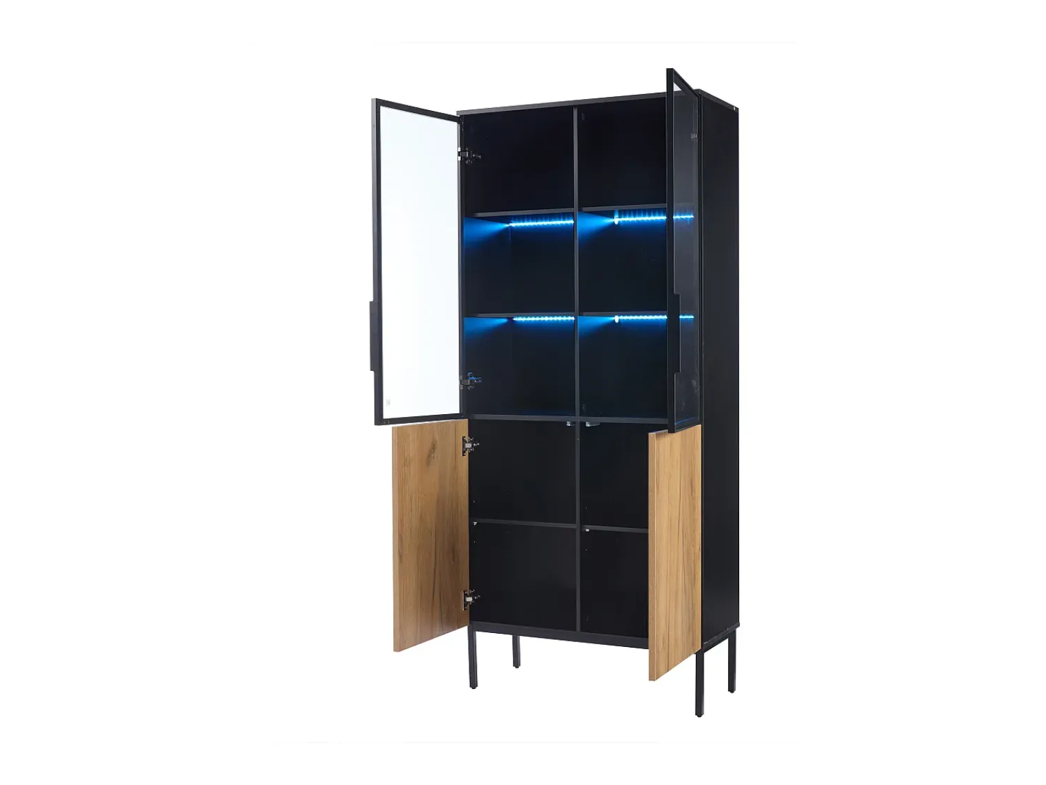 Clearance Hauss Spole Vitrine com 2 portas de vidro e 2 portas de madeira, corpo em e natural, LED incluído - 80x35x180cm Preto