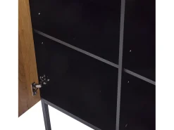 Clearance Hauss Spole Vitrine com 2 portas de vidro e 2 portas de madeira, corpo em e natural, LED incluído - 80x35x180cm Preto