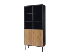 Clearance Hauss Spole Vitrine com 2 portas de vidro e 2 portas de madeira, corpo em e natural, LED incluído - 80x35x180cm Preto