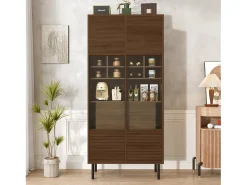 Vitrina*Hauss Spole Vitrine com 2 portas de vidro e 4 gavetas - Cor madeira escura Natural escuro