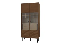 Vitrina*Hauss Spole Vitrine com 2 portas de vidro e 4 gavetas - Cor madeira escura Natural escuro