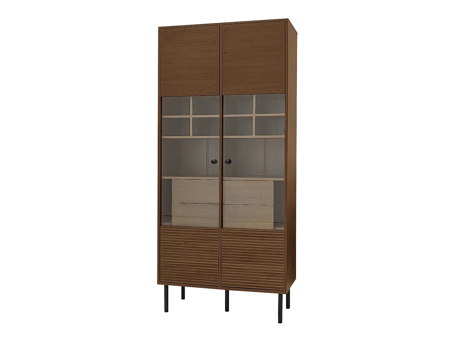 Vitrina*Hauss Spole Vitrine com 2 portas de vidro e 4 gavetas - Cor madeira escura Natural escuro