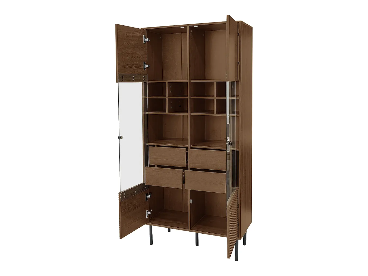 Vitrina*Hauss Spole Vitrine com 2 portas de vidro e 4 gavetas - Cor madeira escura Natural escuro