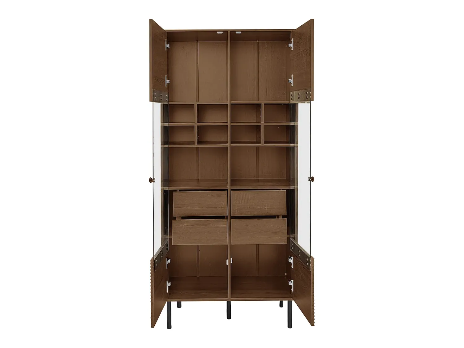 Vitrina*Hauss Spole Vitrine com 2 portas de vidro e 4 gavetas - Cor madeira escura Natural escuro