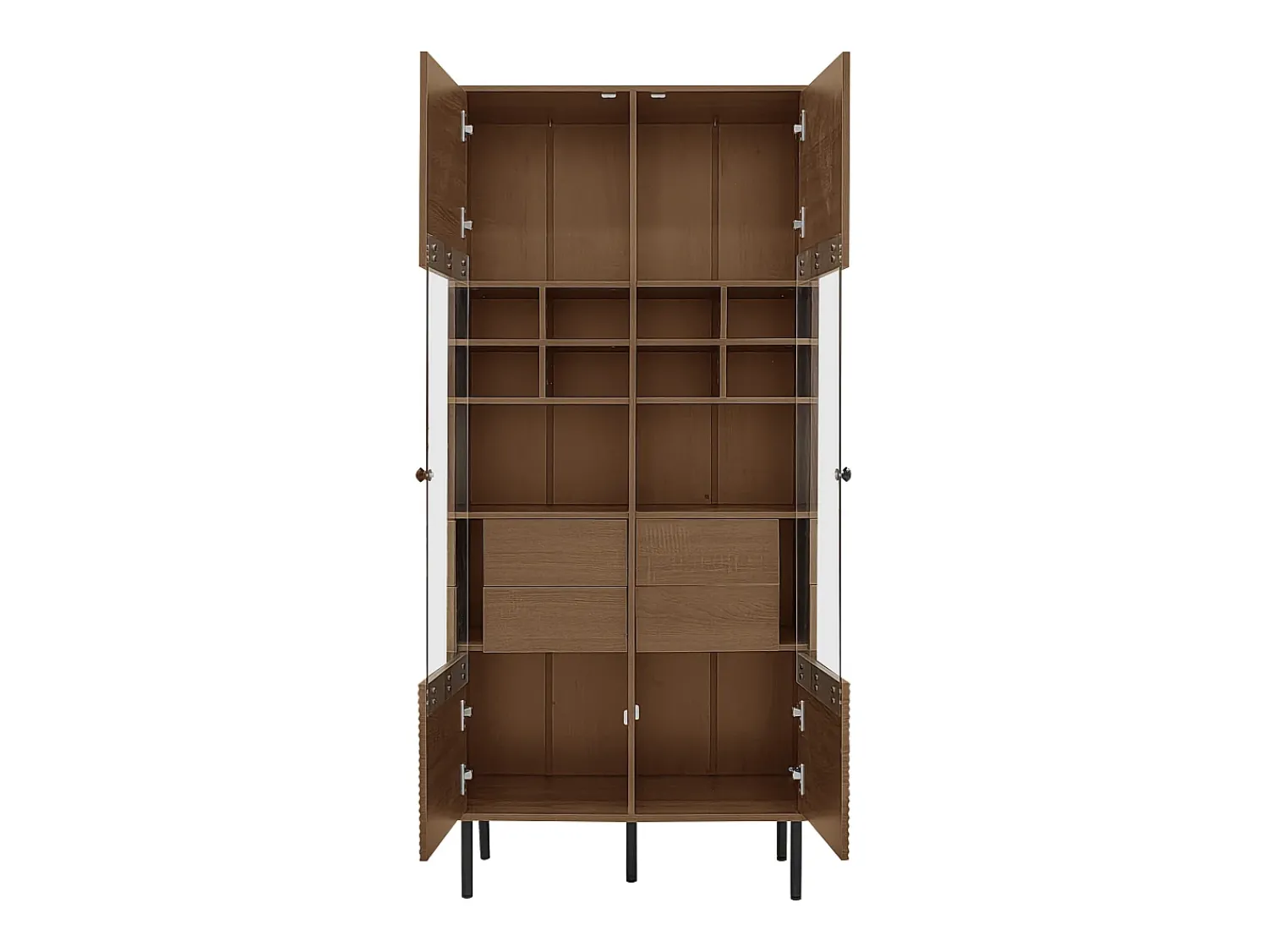 Vitrina*Hauss Spole Vitrine com 2 portas de vidro e 4 gavetas - Cor madeira escura Natural escuro