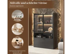 Merax Vitrine com 3 portas e 1 compartimento - 80 x 35 x 120 cm - LEDs - Aglomerado e vidro -^ Vitrina