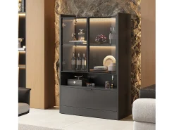 Merax Vitrine com 3 portas e 1 compartimento - 80 x 35 x 120 cm - LEDs - Aglomerado e vidro -^ Vitrina