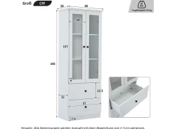 New Merax Vitrine com 2 portas e 2 gavetas - 60 x 36 x 165 cm - LEDs - Prateleiras reguláveis - Aglomerado + MDF - Branco