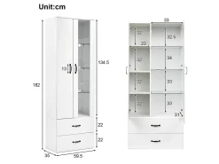 ModernLuxe Vitrine com 2 portas e 2 gavetas e LED - Altura 180cm -^ Vitrina