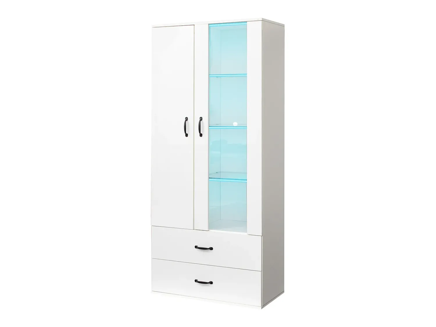 ModernLuxe Vitrine com 2 portas e 2 gavetas e LED - Altura 180cm -^ Vitrina