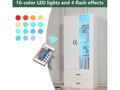 ModernLuxe Vitrine com 2 portas e 2 gavetas e LED - Altura 180cm -^ Vitrina