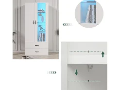 ModernLuxe Vitrine com 2 portas e 2 gavetas e LED - Altura 180cm -^ Vitrina