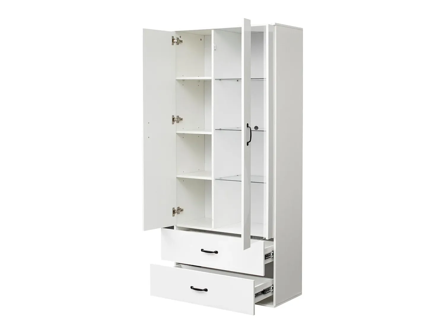 ModernLuxe Vitrine com 2 portas e 2 gavetas e LED - Altura 180cm -^ Vitrina