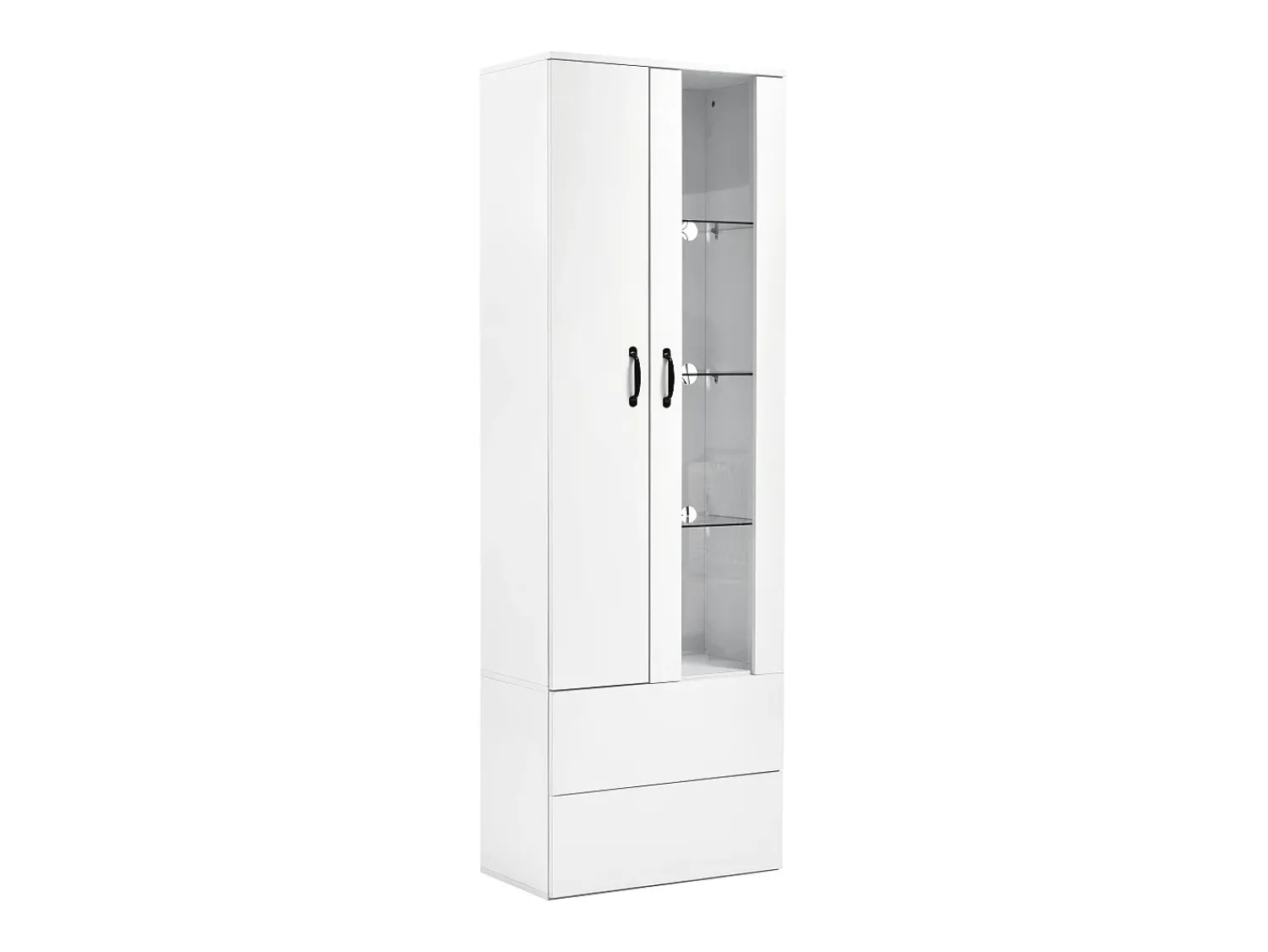 ModernLuxe Vitrine com 2 portas e 2 gavetas e LED - Altura 180cm -^ Vitrina
